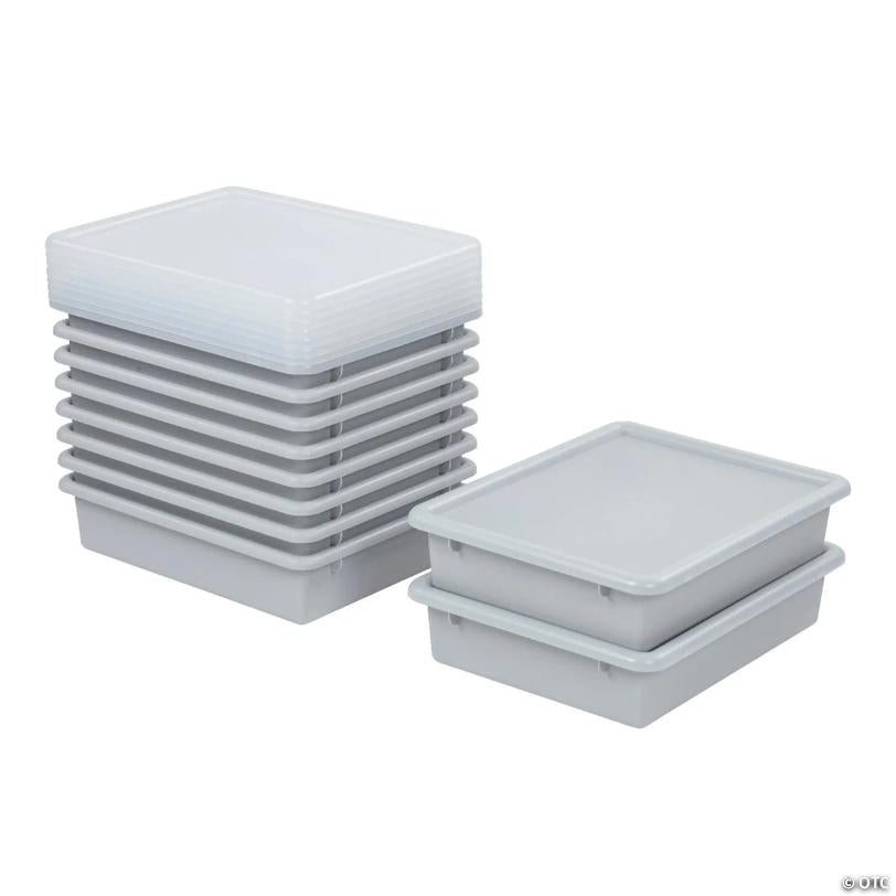 ECR4Kids Letter Size Tray with Lid, Light Grey, 10-Piece