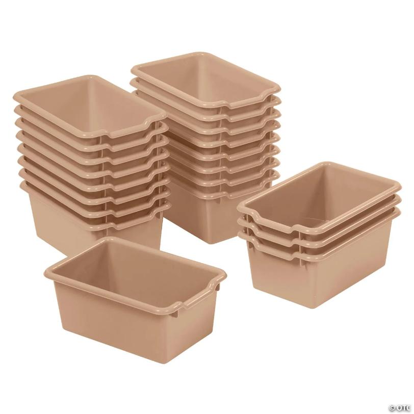 ECR4Kids Scoop Front Storage Bin, Multipurpose Organization, Sand, 20-Piece
