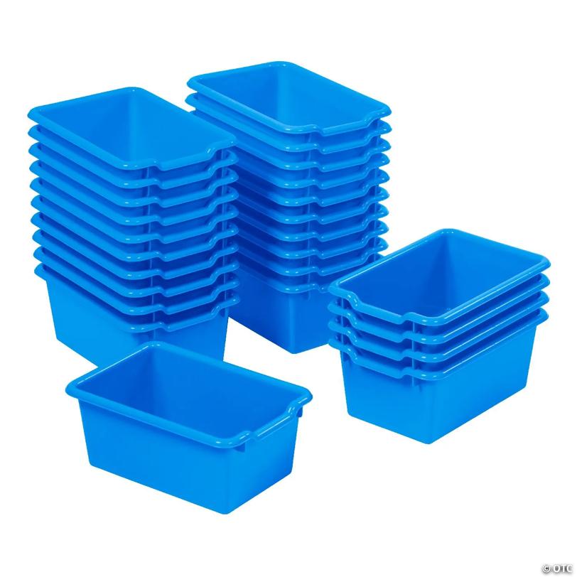 ECR4Kids Scoop Front Storage Bins, Multipurpose Organization, Blue, 25-Piece