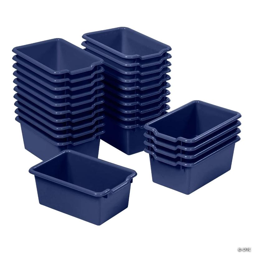 ECR4Kids Scoop Front Storage Bins, Multipurpose Organization, Navy, 25-Piece
