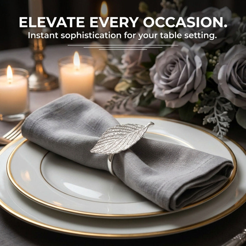 Elegant Leaf Napkin Rings Set of 4 – Christmas Table Decor with Gold and Silver Finish for Dining