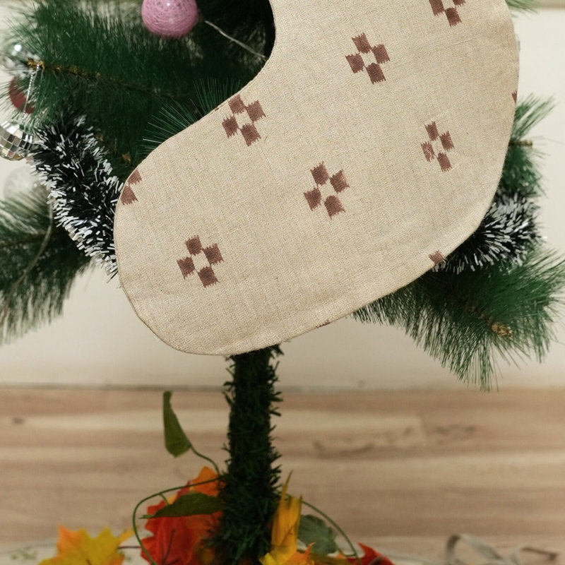 Fabdivine Hand Block Printed Linen Christmas Stocking Rustic Farmhouse Holiday Style- Barfi