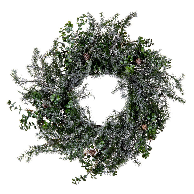 Pre-Lit Flocked Artificial Fir Christmas Wreath displayed on a front door