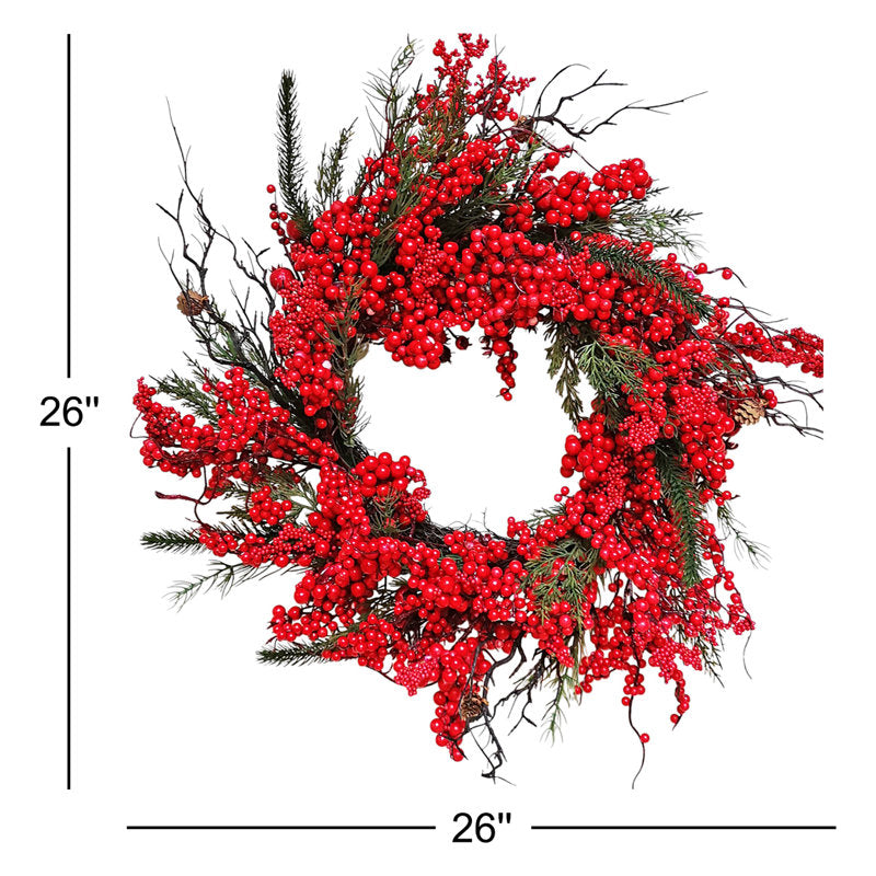 24" Pre-Lit Artificial Christmas Wreath hanging on a front door