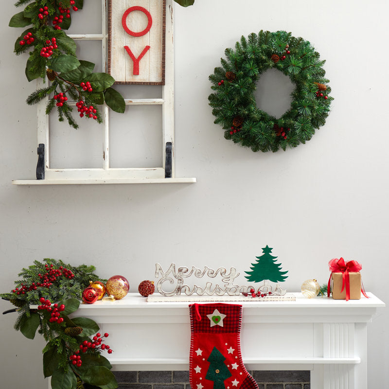24" Artificial Eucalyptus Christmas Wreath as a festive door display