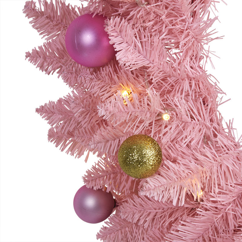 24" Pre-Lit Artificial Pine Christmas Wreath hanging on a front door