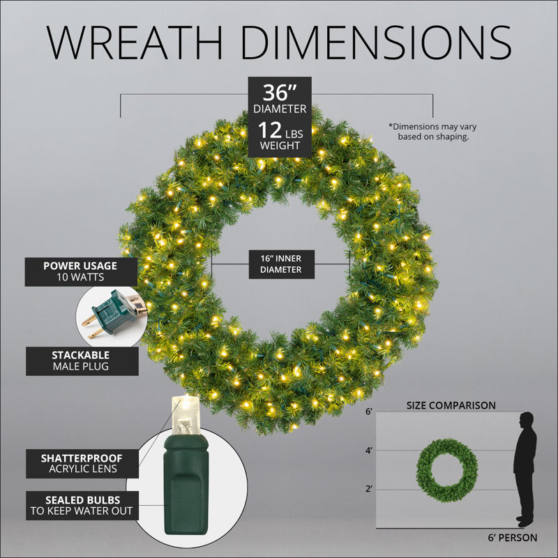 32" Artificial Christmas Wreath displayed on a front door