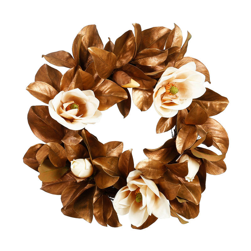 Artificial Christmas Wreath hung on a wooden door