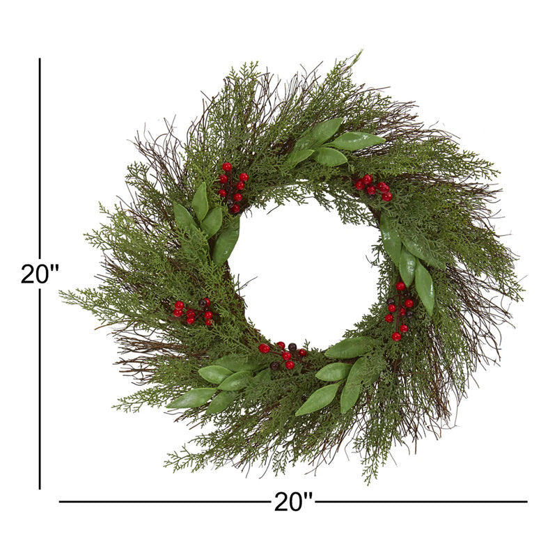 26" Berry Christmas Wreath hanging on a front door