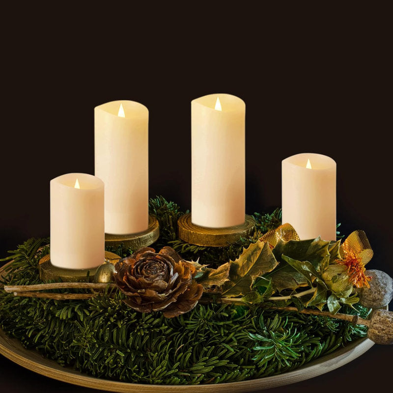 Flameless Candle - Ivory - Flickering Moving Flame Pillar Candle, Includes Remote Control - Real Wax - 2 x C Battery Operated - Not Included