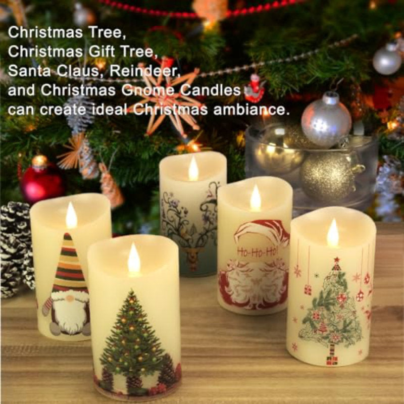 Flameless Candles with Remote Control, 3"x 5"Battery Operated Flickering 3D Wick Real Wax Pillar Reindeer Candle