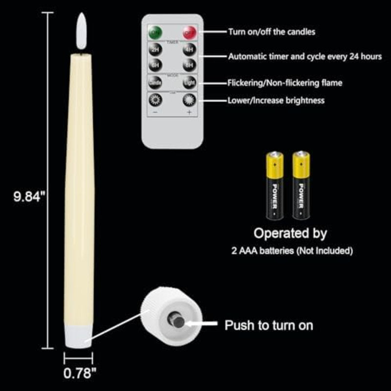 Flameless Taper Candles With Remote Timer, Real Wax LED Flickering Candlesticks Battery Operated 3D Wick For Wedding, Party, Home(Ivory, 9.84", Set Of 3)