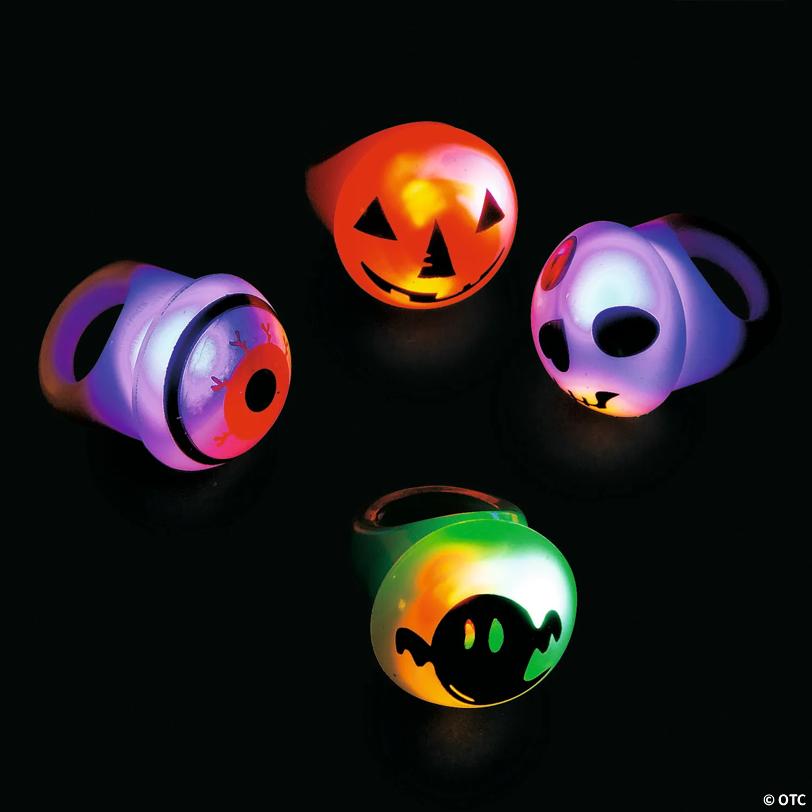 Flashing Halloween Light-Up Rings - 12 Pc.