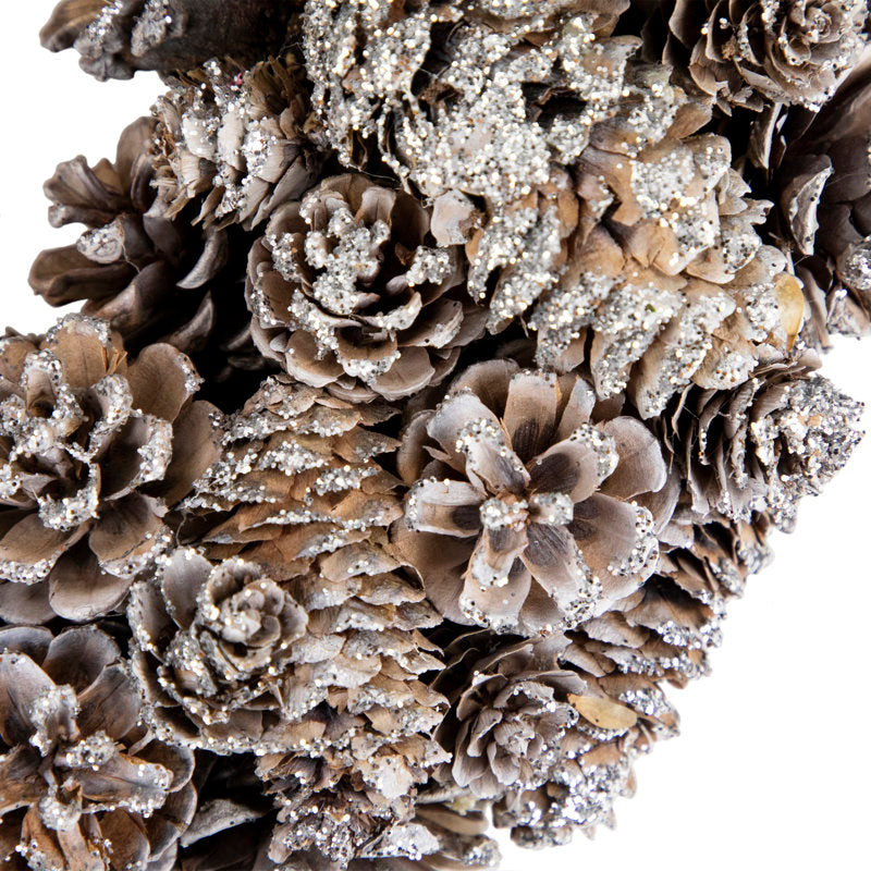 Frosted Assorted Pinecone Decorative Christmas Wreath 13.5-Inch Unlit