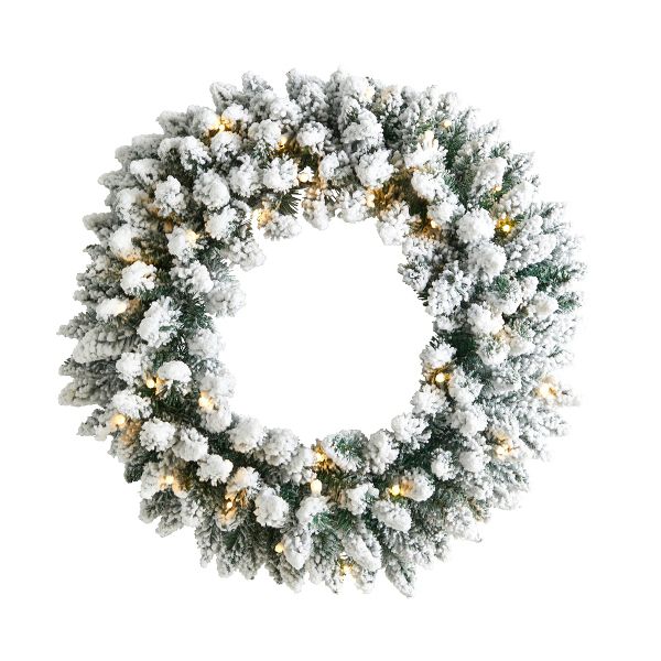 Nearly Natural 24-in Flocked Artificial Christmas Wreath with LED Lights