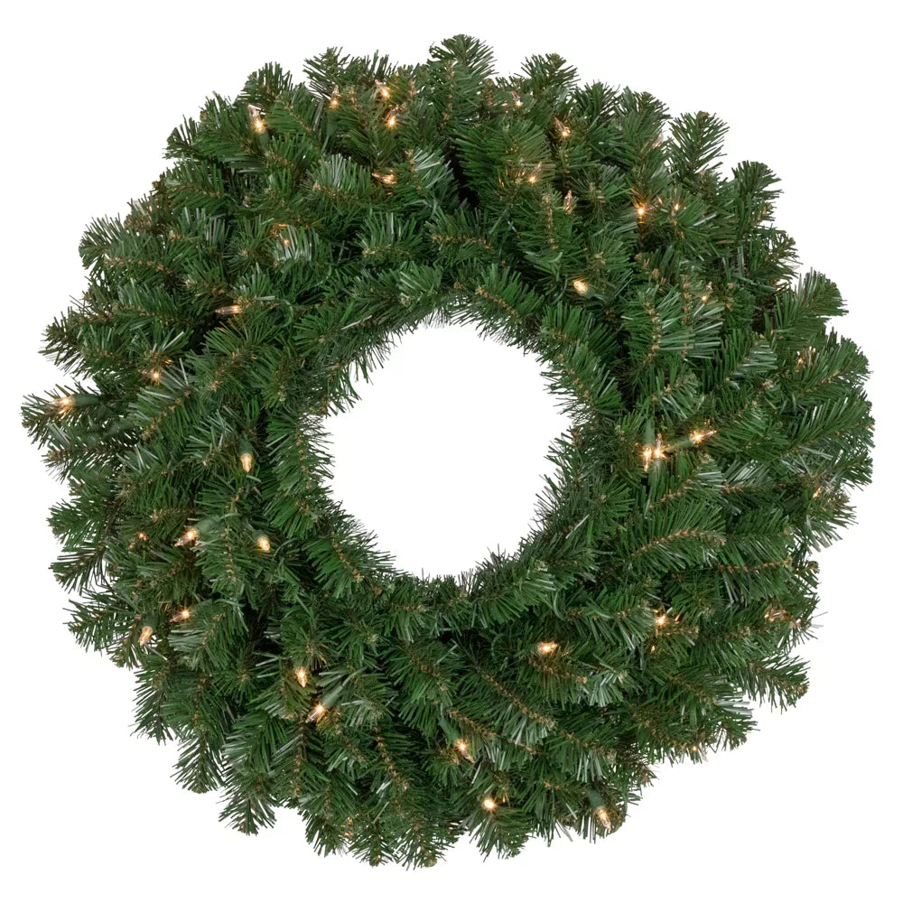 24 Inch Pre-Lit Deluxe Windsor Pine Artificial Christmas Wreath with Clear Lights
