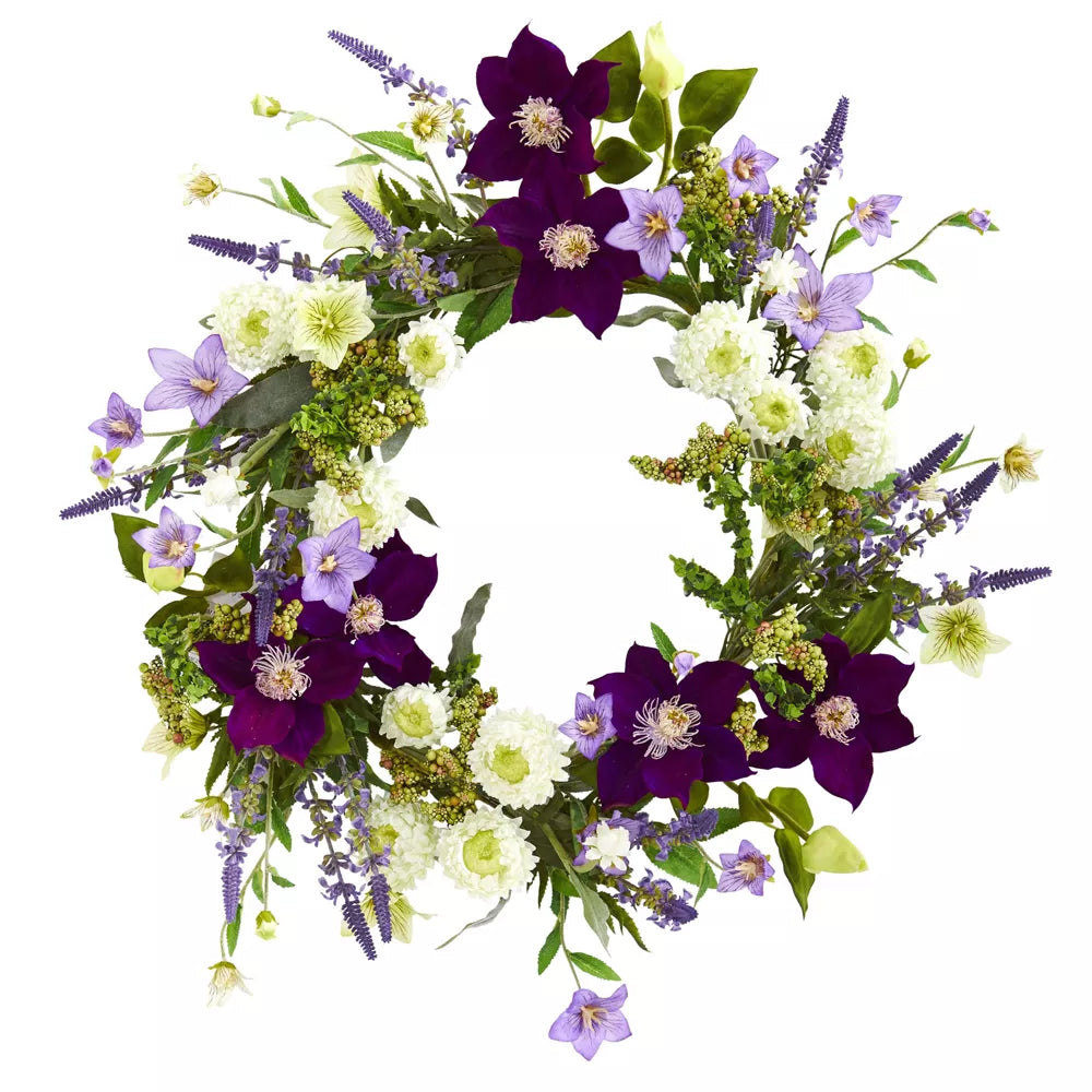 22-Inch Mixed Flower Artificial Wreath – Decorative Floral Door and Wall Accent