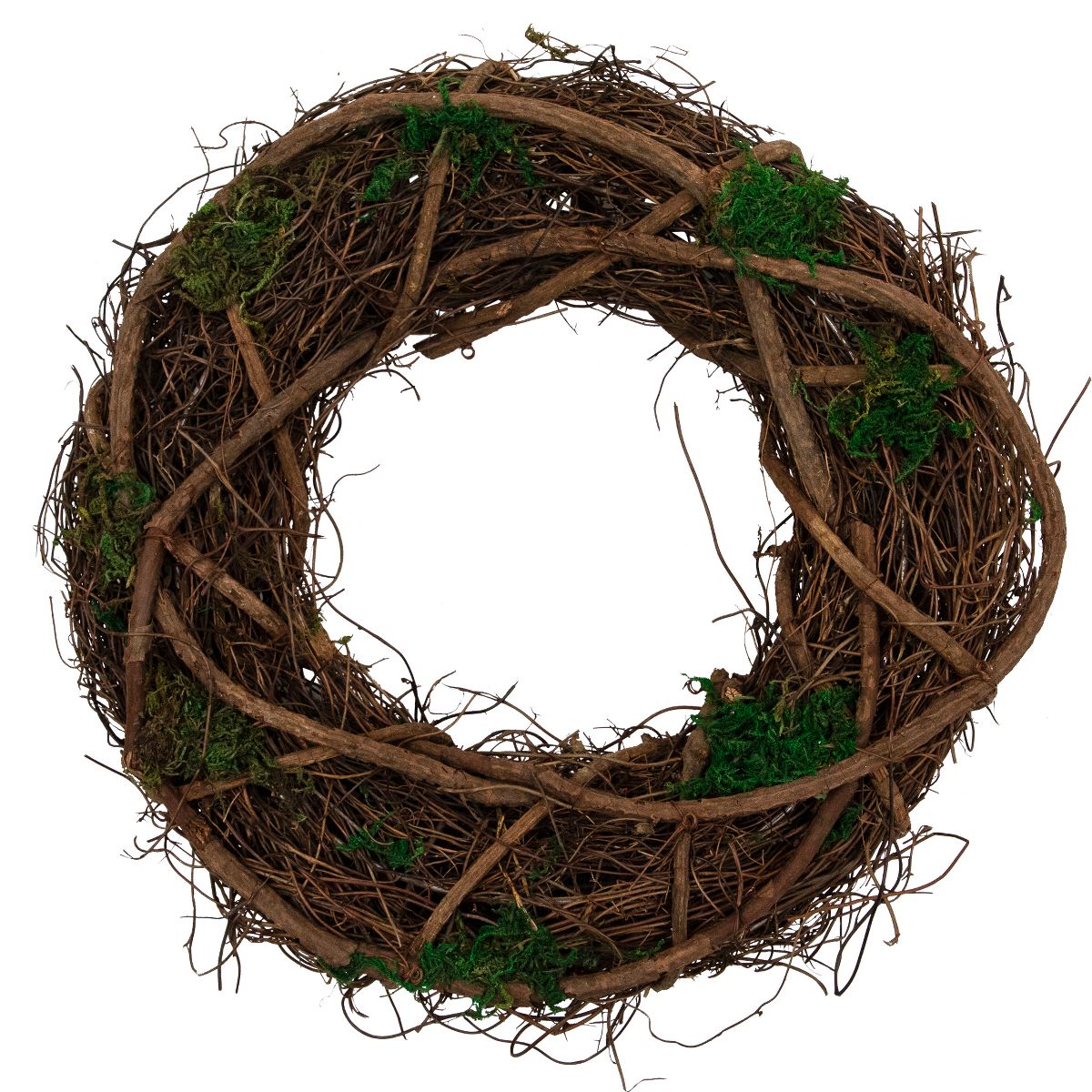 13 Inch Moss and Twig Artificial Spring Wreath – Green and Brown Home Décor