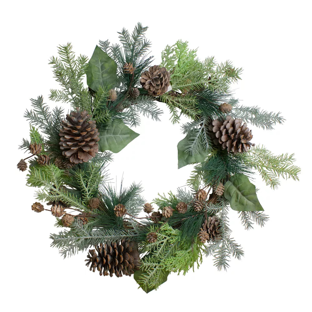 20 Inch Pinecone and Cedar Artificial Christmas Wreath Unlit