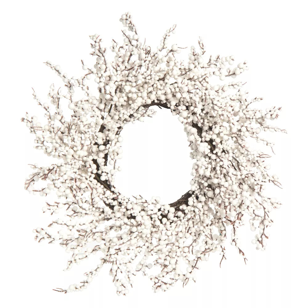 26-Inch White Currant Artificial Christmas Wreath – Foam Holiday Decoration