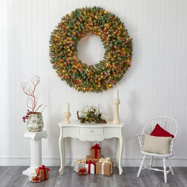 5-ft Flocked Artificial Christmas Wreath with Lights