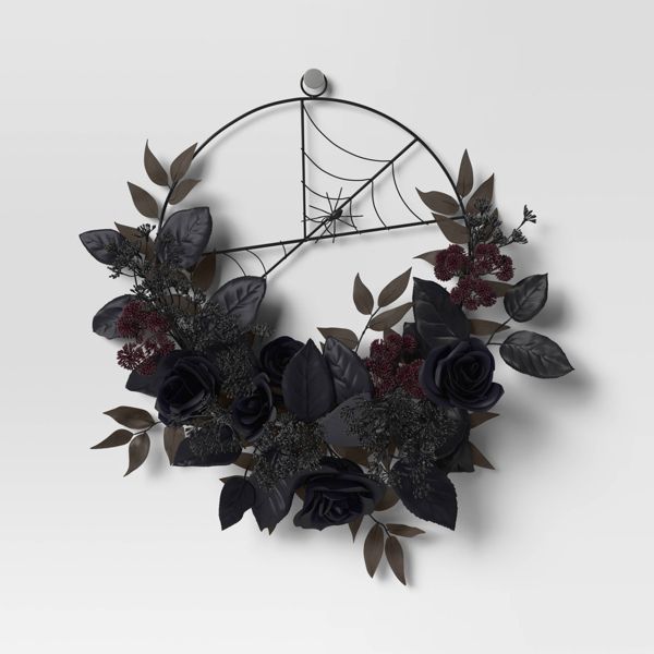 Floral Halloween Wreath Spooky Chic Front Door or Wall Decoration
