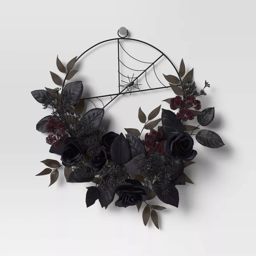 Floral Halloween Artificial Wreath 22 Inch Unlit