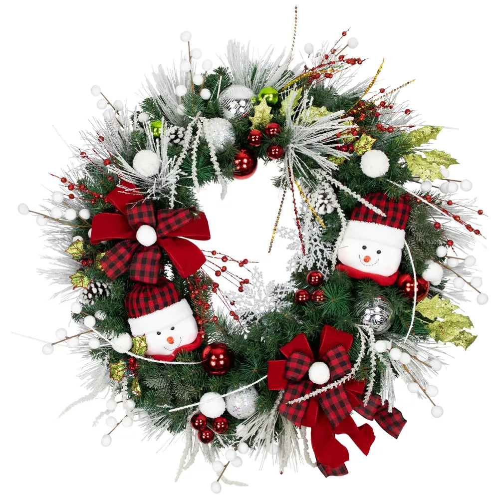 40-Inch Snowmen and Icicles Pine Artificial Christmas Wreath – Unlit Winter Holiday Décor