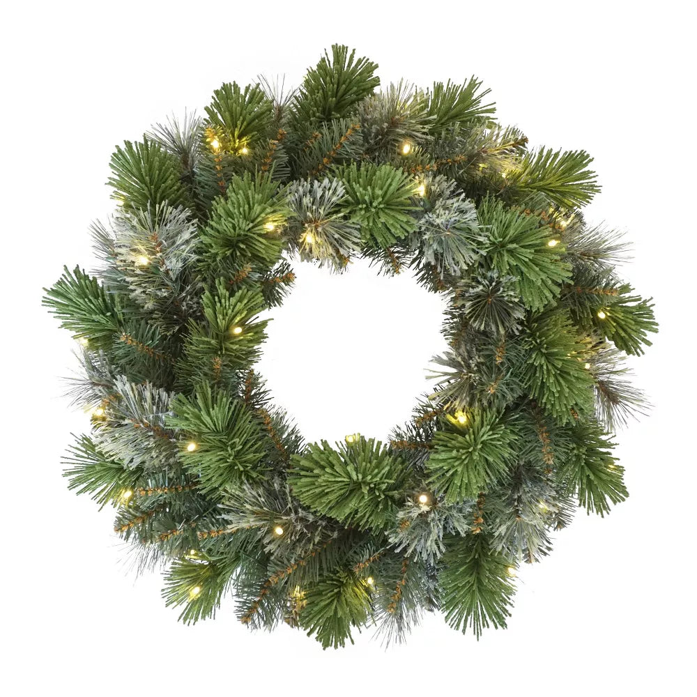 24-Inch Pre-Lit Artificial Oklahoma Pine Wreath with LED Lights – Puleo
