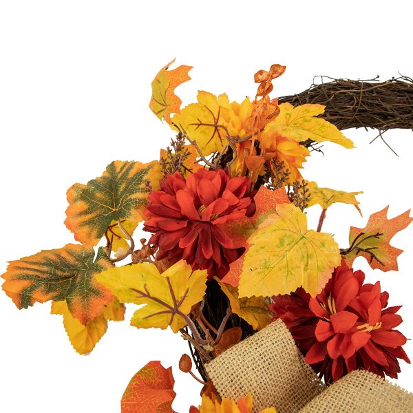 20-Inch Fall Foliage with Mum Flowers Artificial Thanksgiving Twig Wreath – Unlit Seasonal Décor