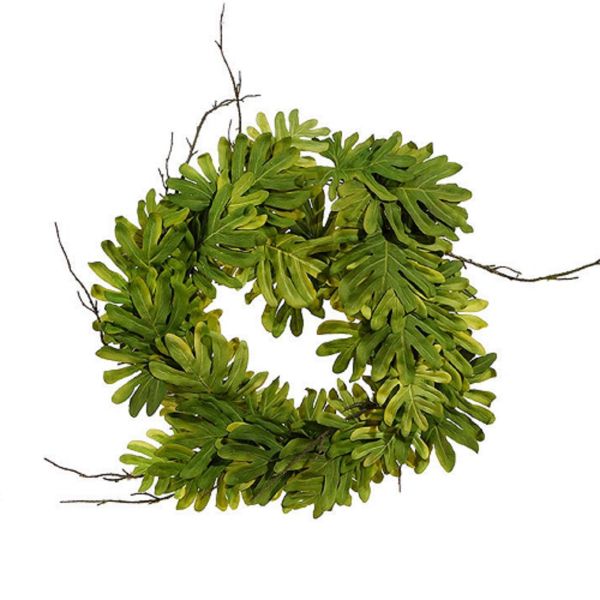 26" Tropical Philodendron Leaf Wreath – Green & Brown
