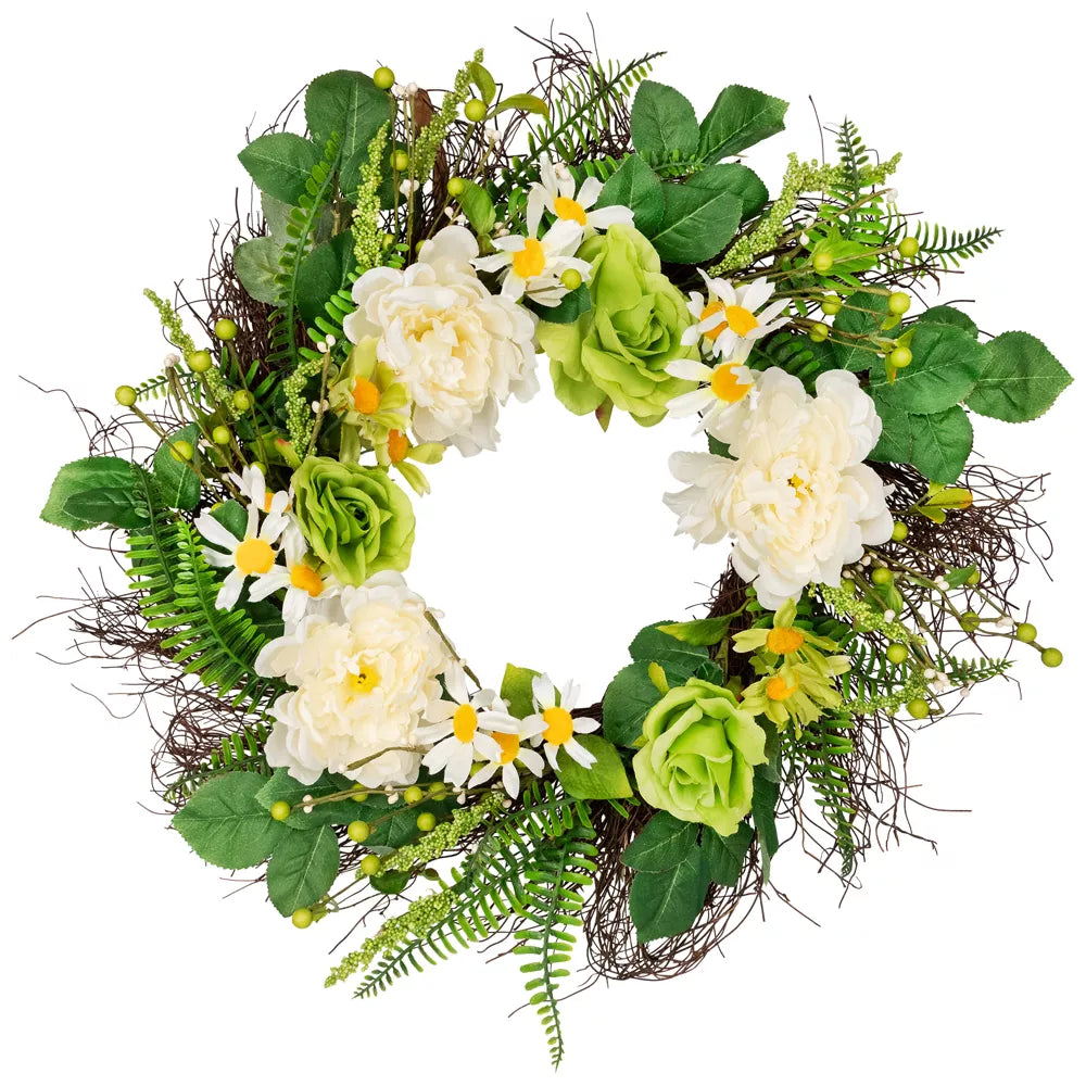22 Inch Mixed Floral Artificial Spring Wreath