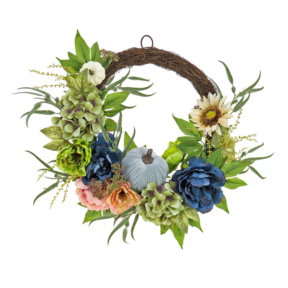 Floral Artificial Harvest Wreath 24 Inch Fall Seasonal Decoration