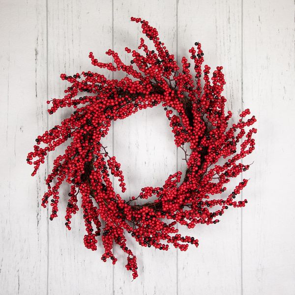 Burgundy Red Artificial Berry 22 Inch Christmas Holiday Wreath