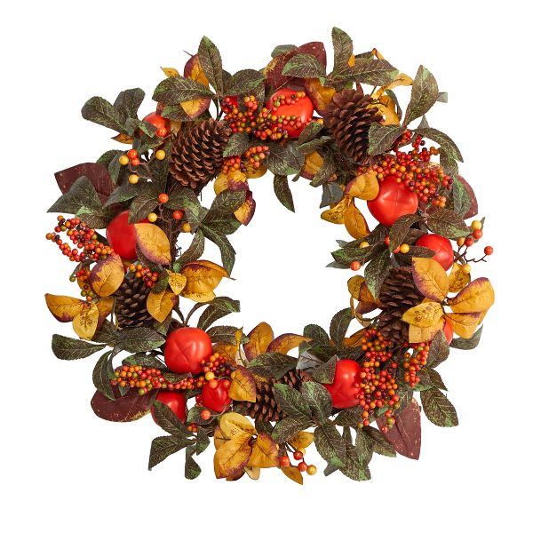 24" Christmas Wreath with Gilded Poinsettias & Greenery