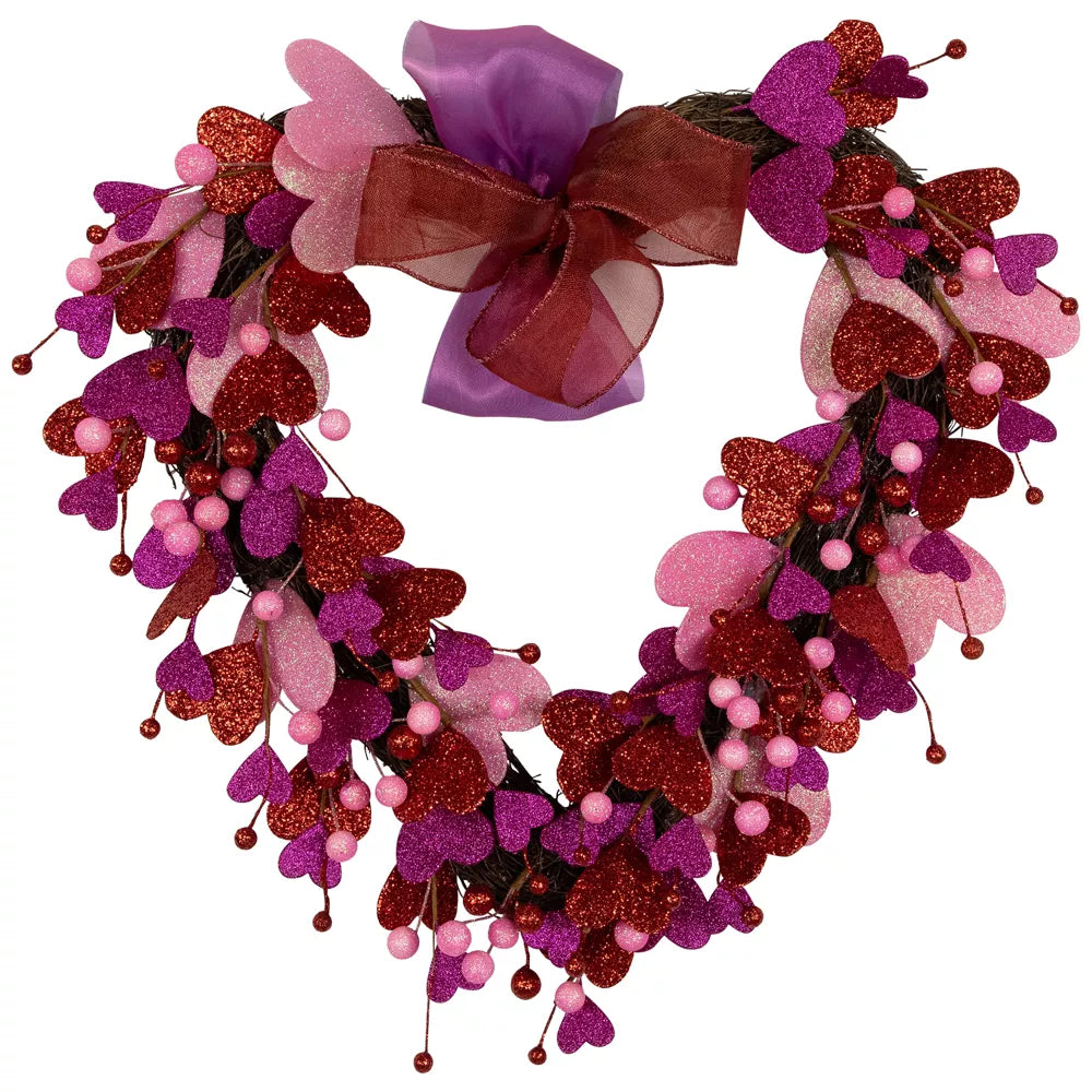 20 Inch Glittered Hearts and Berries Valentine Wreath