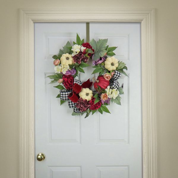 22” Peony, Pumpkin & Bow Artificial Harvest Wreath