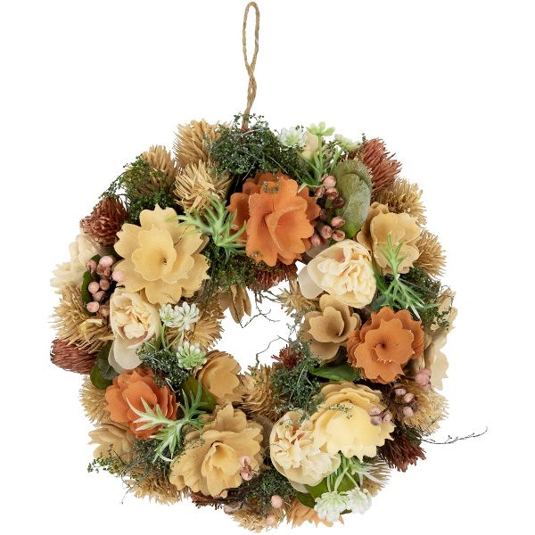 9.75" Artificial Spring Wreath with Beige and Peach Mixed Florals Unlit Mini Decor