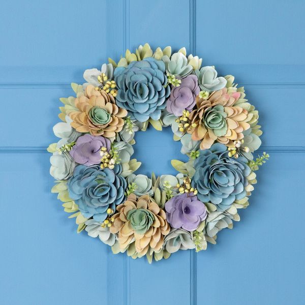 14" Artificial Spring Wreath with Wooden Accents and Seed Pods