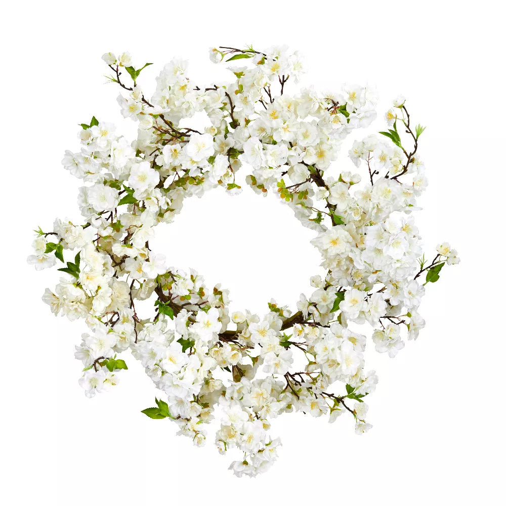 24 Inch Cherry Blossom Artificial Wreath – Spring and Home Décor