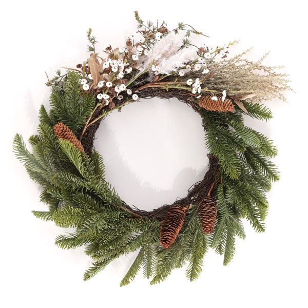 Faux 21In Pine Olive Leaf Wreath Green White Rustic Holiday Decor