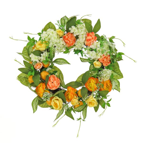 24” Lemons & Hydrangeas Artificial Spring Wreath