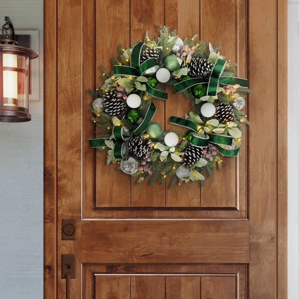 26" Pre-Lit Green Ribbon Artificial Christmas Wreath