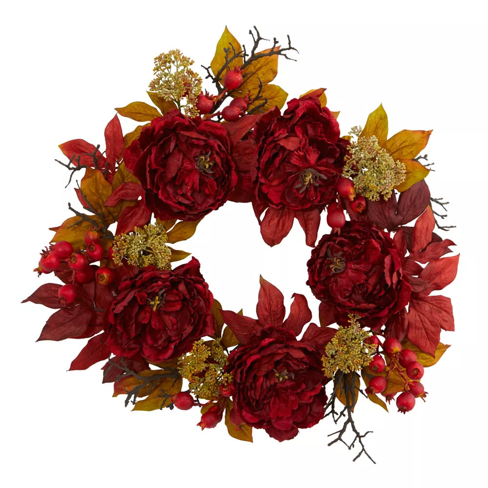 24" Pink Christmas Wreath – Unlit Frosted Pine with Ornaments & Floral Accents for Elegant Holiday Décor