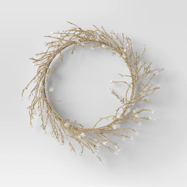 Gold Branch Christmas Wreath Elegant Holiday Wall or Door Decoration