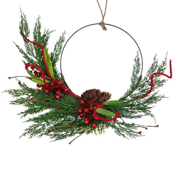 18-Inch Mixed Greenery and Berries Artificial Christmas Wreath Unlit Holiday Decor