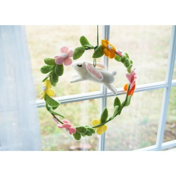 9-Inch Easter Spring Bunny Rabbit Floral Decorative Wreath – Seasonal Home Décor