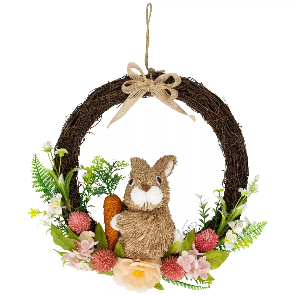12 Inch Floral Grapevine Spring Easter Wreath with Rabbit