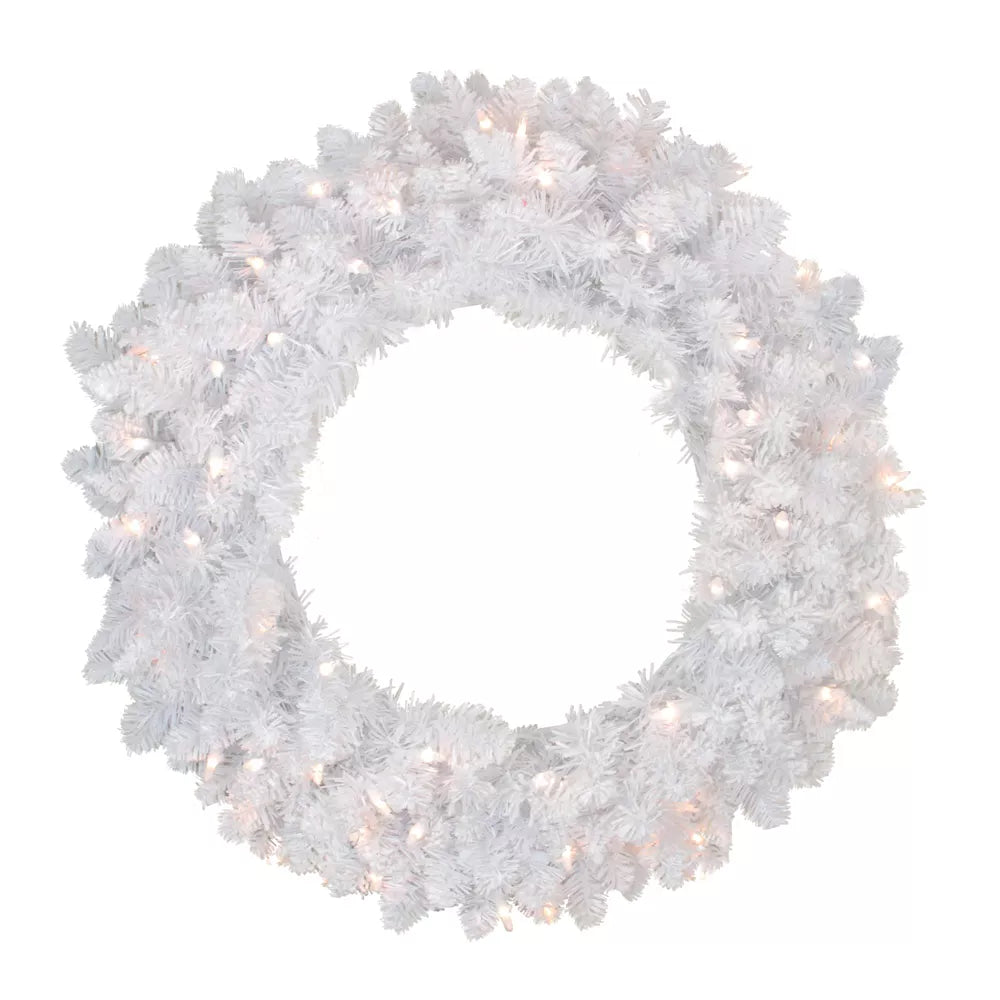 24 Inch Prelit Flocked Snow White Artificial Christmas Wreath Clear Lights