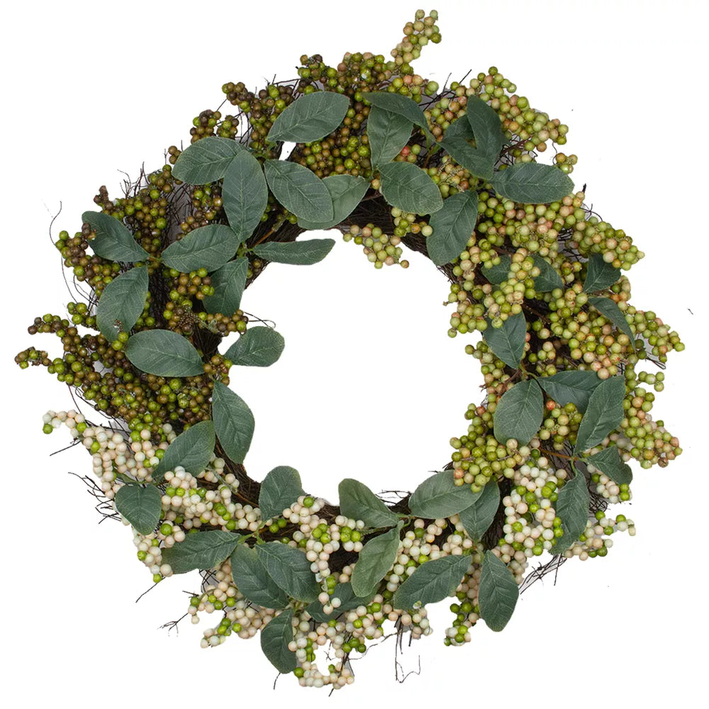 24 Inch Berries and Leaves Twig Artificial Green Christmas Wreath